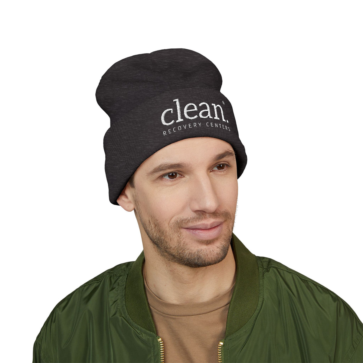 Clean Logo Embroidered Beanie - White Logo