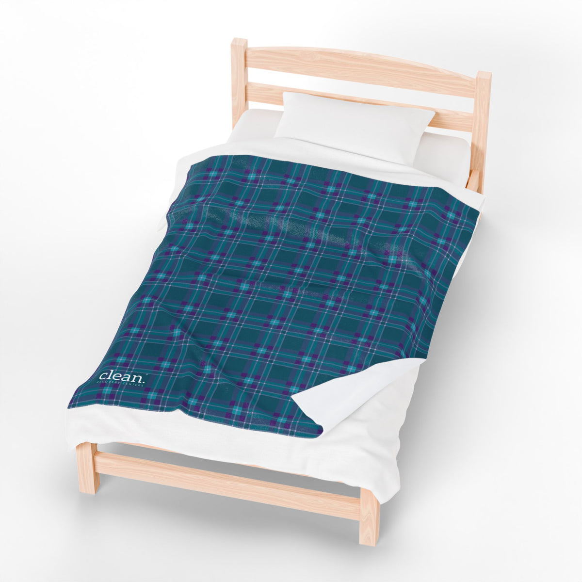 Clean Teal Plaid Velveteen Blanket