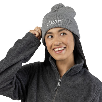 Clean Logo Embroidered Pom-Pom Beanie