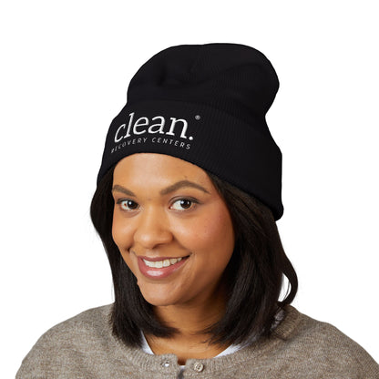 Clean Logo Embroidered Beanie - White Logo