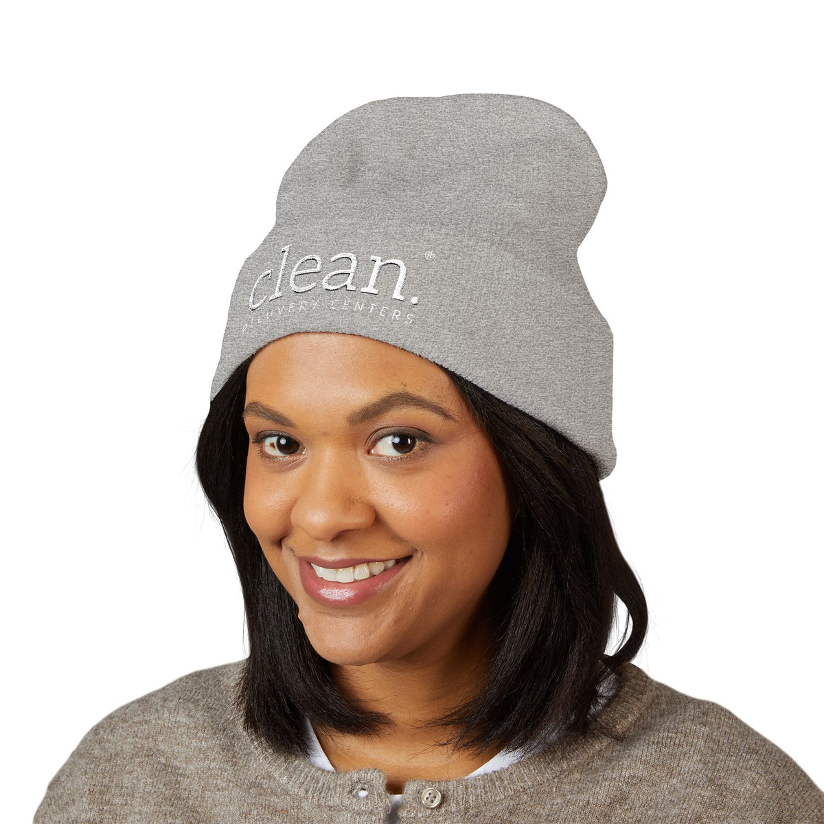 Clean Logo Embroidered Beanie - White Logo