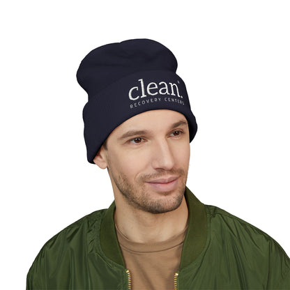Clean Logo Embroidered Beanie - White Logo
