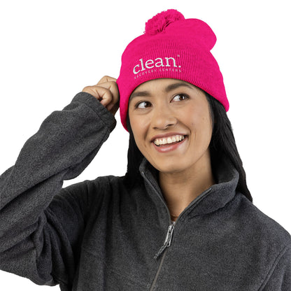 Clean Logo Embroidered Pom-Pom Beanie