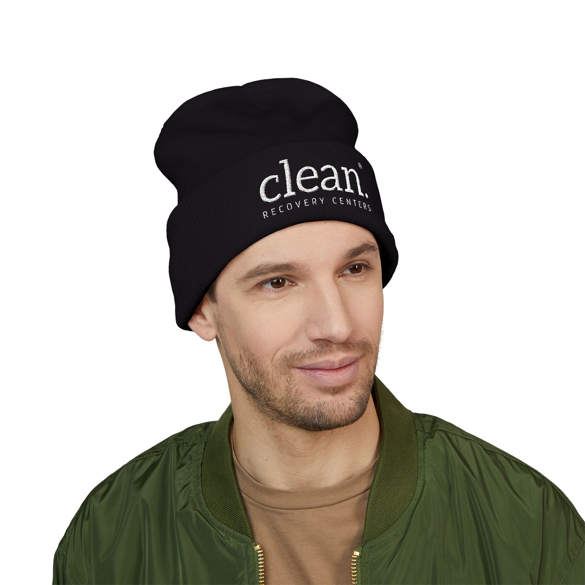 Clean Logo Embroidered Beanie - White Logo