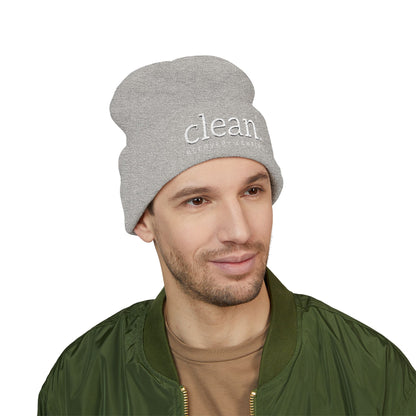 Clean Logo Embroidered Beanie - White Logo