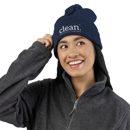 Clean Logo Embroidered Pom-Pom Beanie