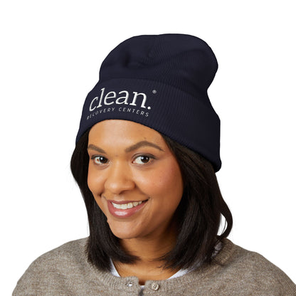 Clean Logo Embroidered Beanie - White Logo