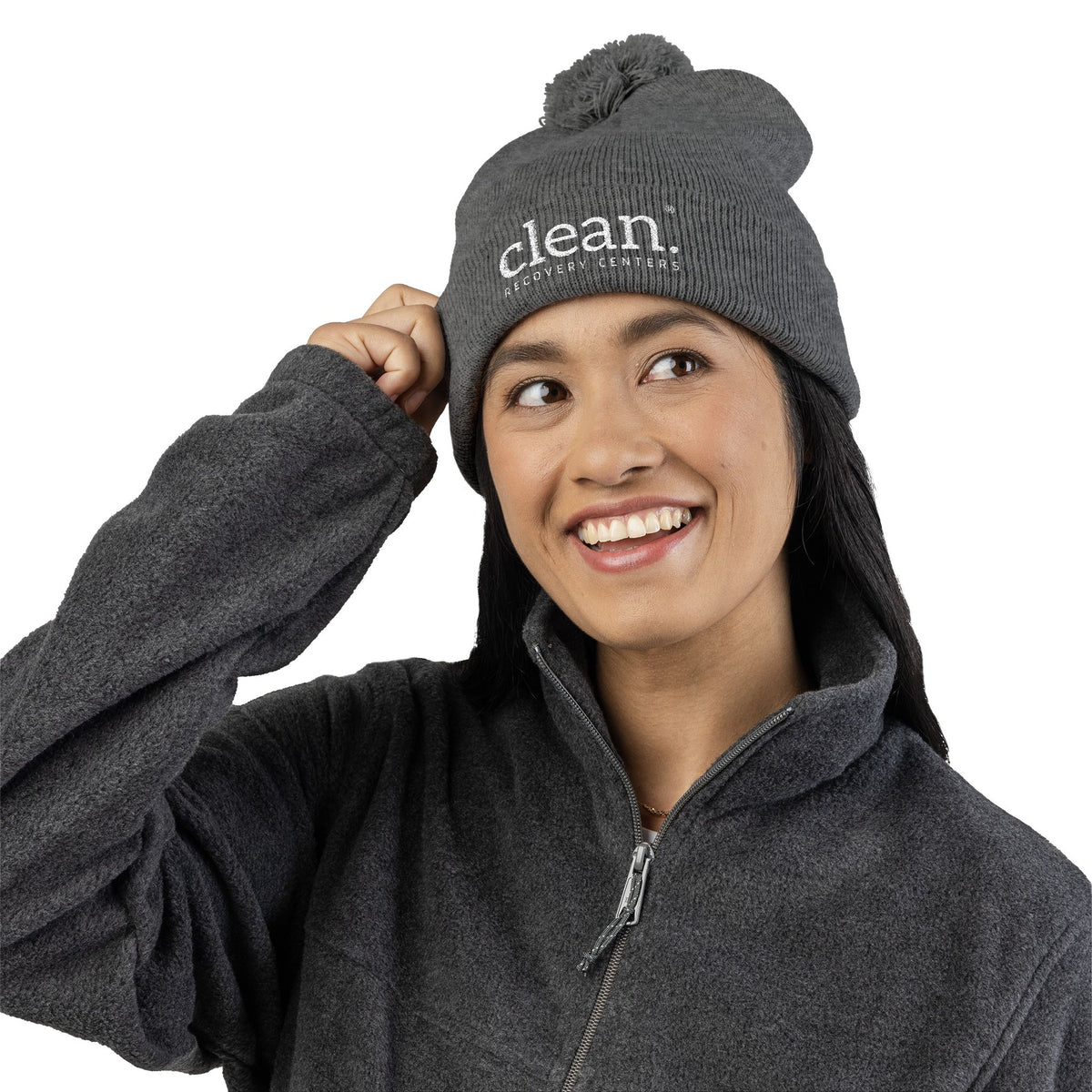Clean Logo Embroidered Pom-Pom Beanie