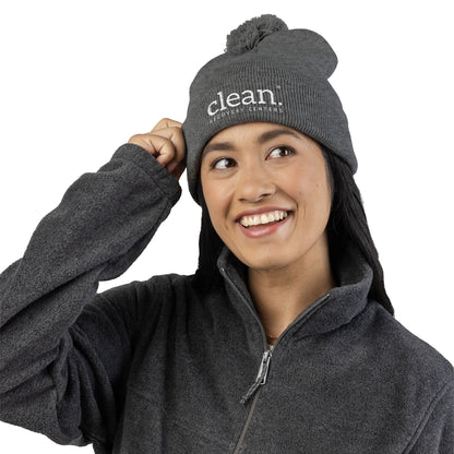 Clean Logo Embroidered Pom-Pom Beanie