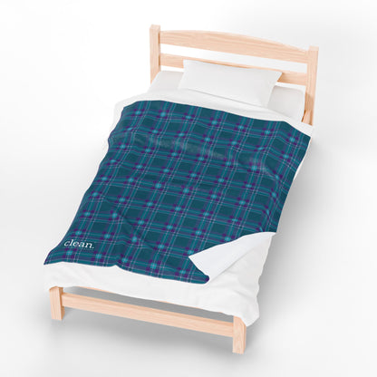 Clean Teal Plaid Velveteen Blanket